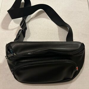 Black Leather Kibou Crossbody Diaper Bag